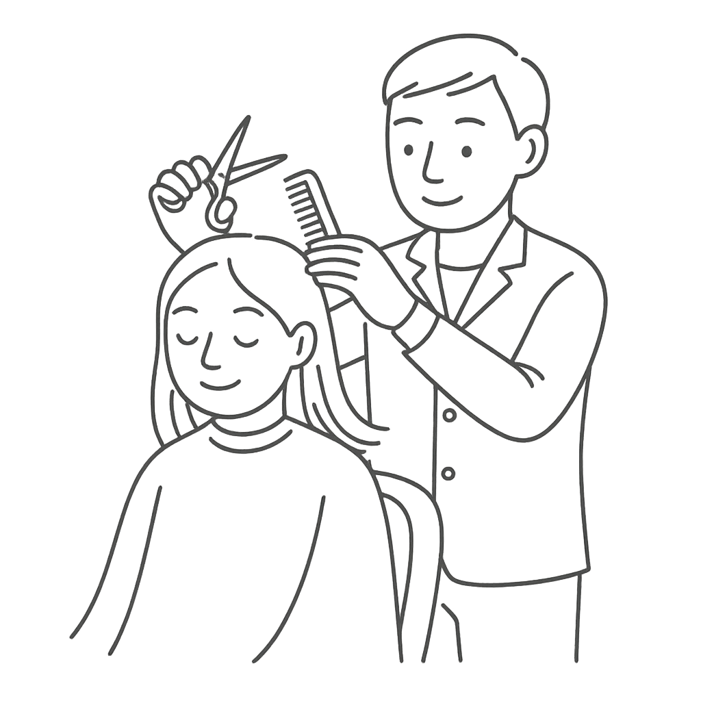 美容室で髪を切っている女性／AMUBELLE／アンベル