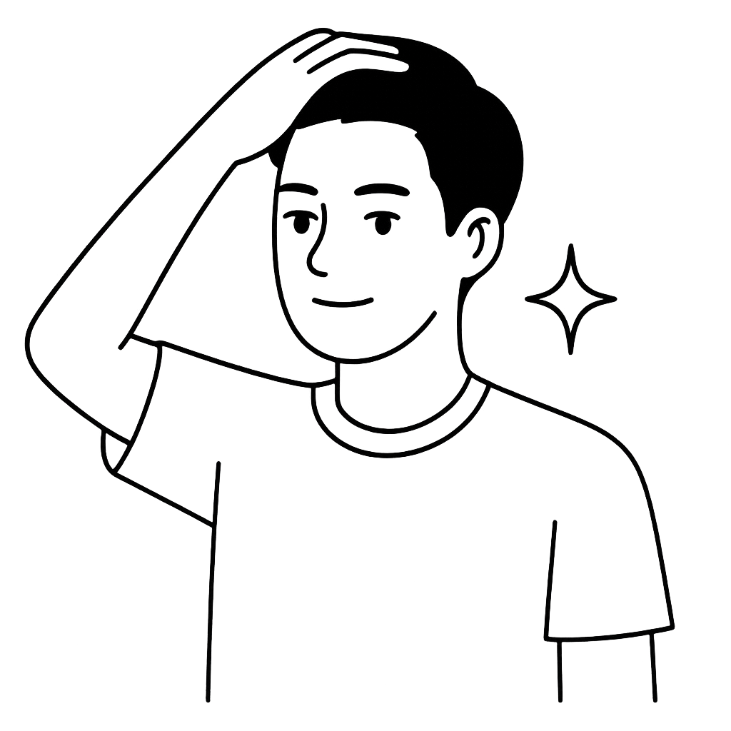 髪をかきあげている男性／AMUBELLE／アンベル