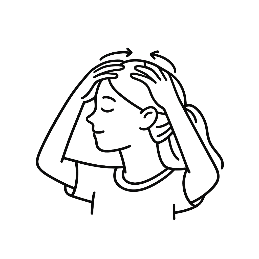 頭皮マッサージをしている女性／AMUBELLE／アンベル