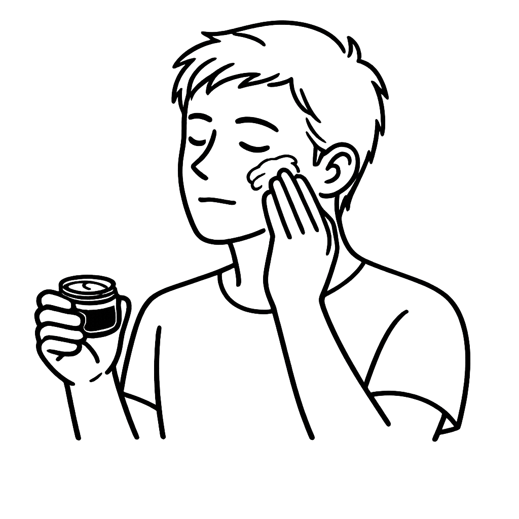 クリームを塗っている男性／AMUBELLE／アンベル