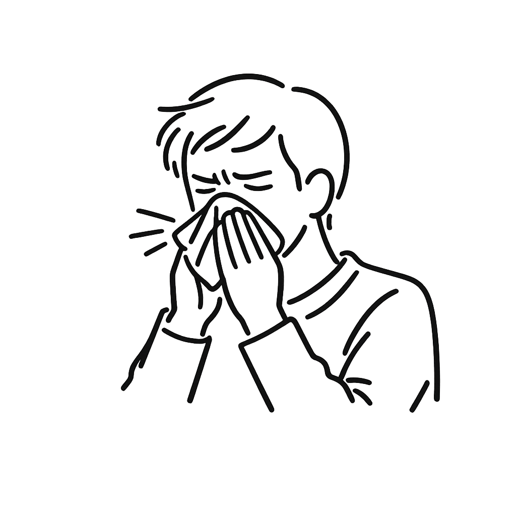 花粉症でくしゃみをしている男性／AMUBELLE／アンベル