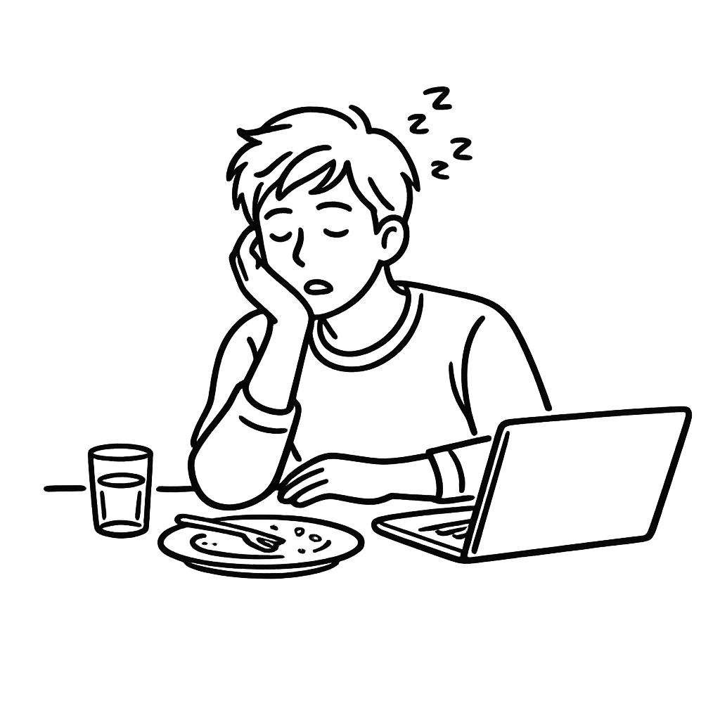 デスクで眠くなっている男性／AMUBELLE／アンベル