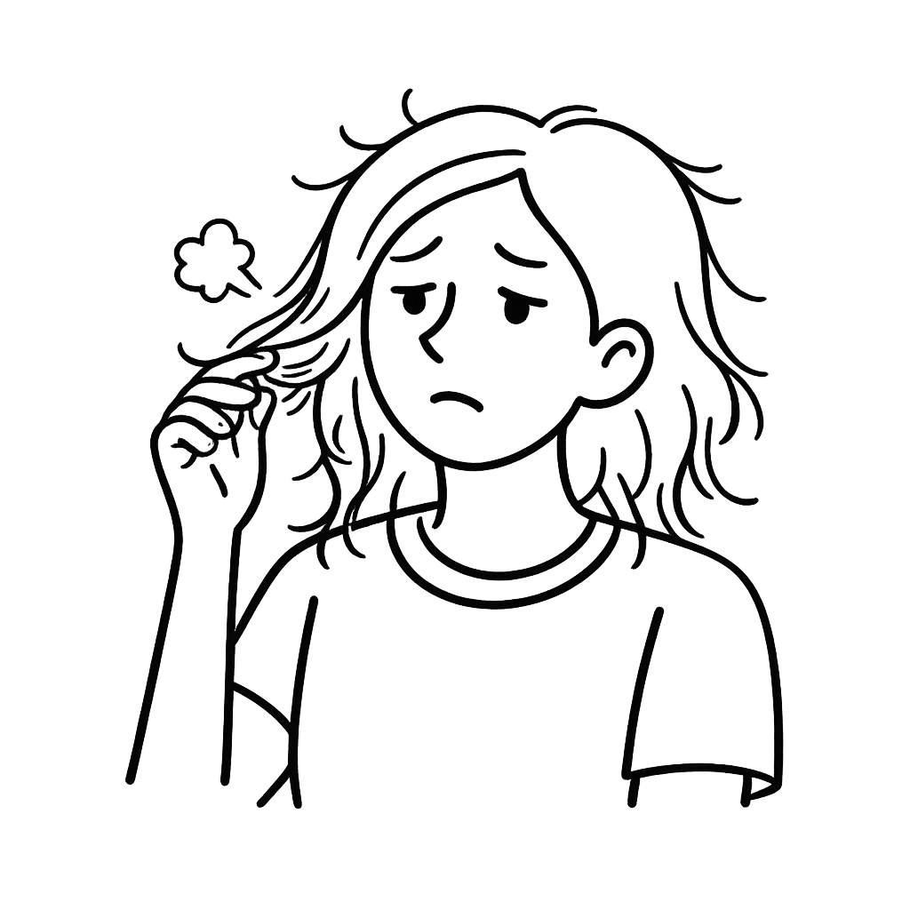 湿気で髪の毛がパヤパヤして困っている女性／AMUBELLE／アンベル