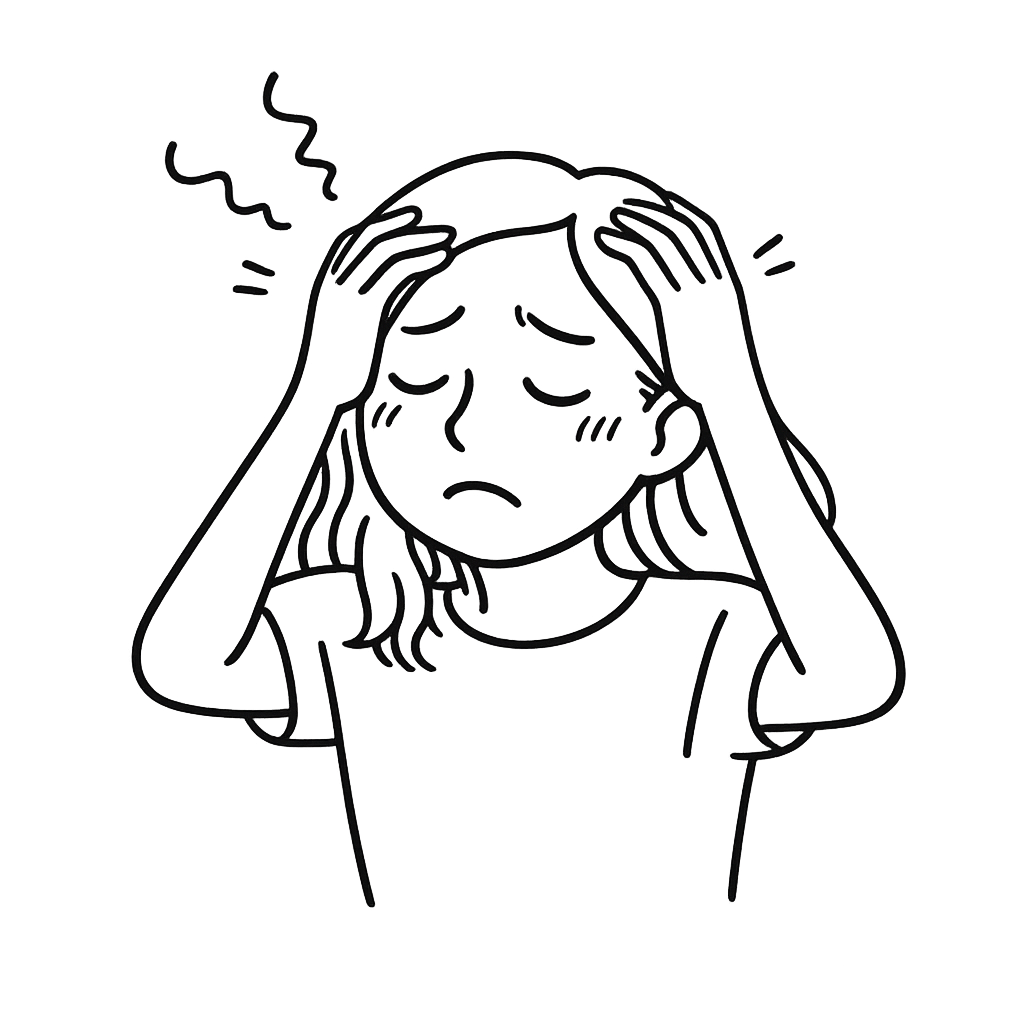 頭を抱えている女性／AMUBELLE／アンベル